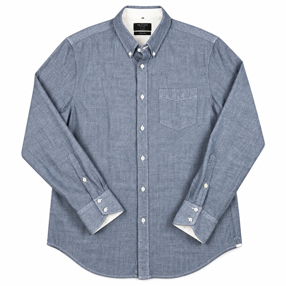 Rag & Bone Men's XL Blue Chambray Slim Fit Cotton Button Down Long Sleeve Shirt